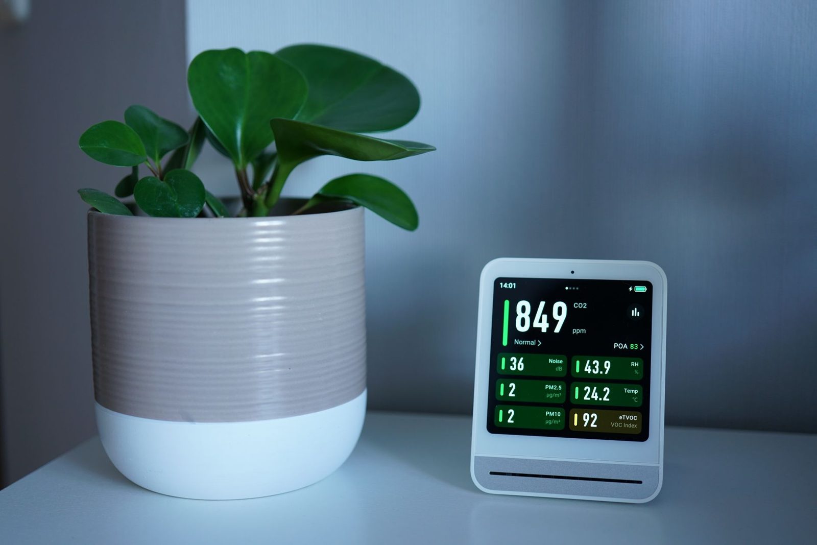 A HEPA air purifier running in a living room